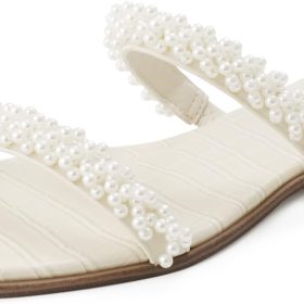 Women's Sparkly Casual Sandals, Crystal And Pearl Beaded Slides