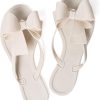 Women's Flat Thong Sandals, Jelly-Style Bow Beach Sandals With Stud Accents