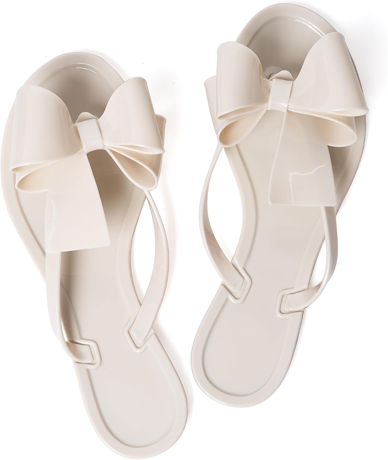 Women's Flat Thong Sandals, Jelly-Style Bow Beach Sandals With Stud Accents