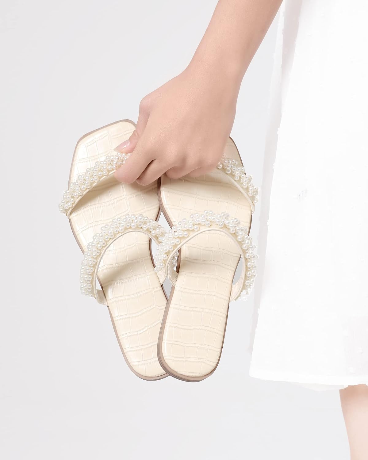 Women's Sparkly Casual Sandals, Crystal And Pearl Beaded Slides - Image 2