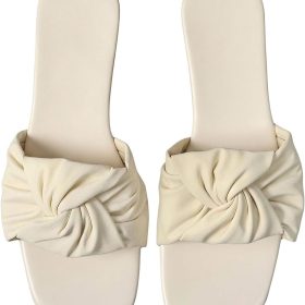 Women's Bow Sandals, Elegant And Cute Square-Toe Flat Slip-On Sandals