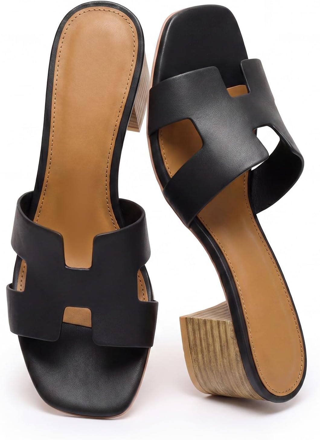 Women's Low-Heel Sandals, Block-Heel Cutout Lace-Up Square-Toe Mules, Casual Summer Slip-Ons