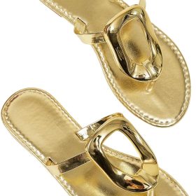 Women's Metallic Casual Sandals, Thong-Style Vacation Slides