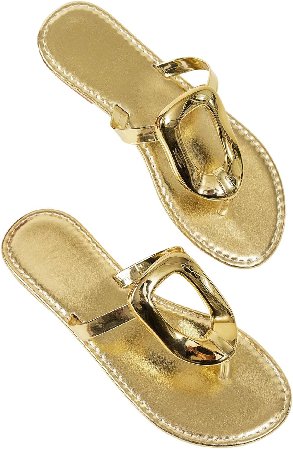 Women's Metallic Casual Sandals, Thong-Style Vacation Slides