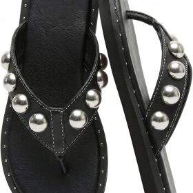 Women's Studded Toe-Post Sandals—Round-Toe Flat Slip-Ons
