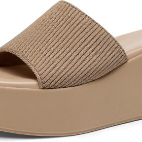 Women's Platform Slides, Square-Toe Open-Toe Slip-Ons With Elastic Straps, Lightweight Casual Wedge Sandals