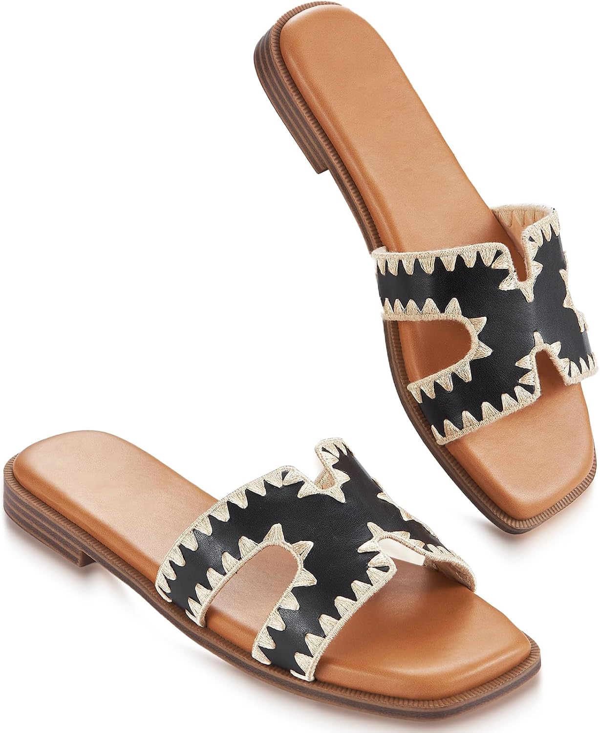 Women's Stylish Flat Slides—Soft Faux Leather Open-Toe Sandals With Memory Foam For Comfort