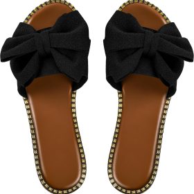 Women's Bow-Detail Slides, Casual Slip-On Summer Flat Sandals