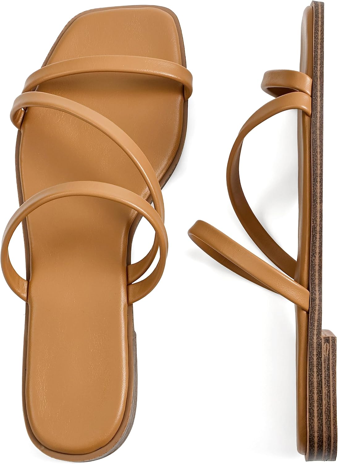 Women's Knotted Strap Slides, Square-Toe Open-Toe Flat Sandals