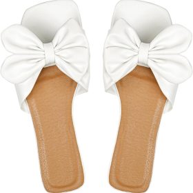 Women's Pu Bow-Detail Square-Toe Slide Sandals