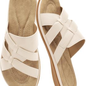 Women's Square-Toe Thong Slides, Low Block-Heel Sandals, Slip-On Summer Casual Beach Shoes
