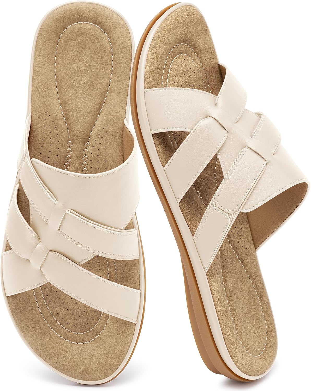 Women's Square-Toe Thong Slides, Low Block-Heel Sandals, Slip-On Summer Casual Beach Shoes