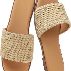 Women's Basic Slip-On Flat Sandals, Comfortable Open-Toe Beach Footwear Beach Slides, Suitable For Casual Summer Wear Or Dressier Occasions