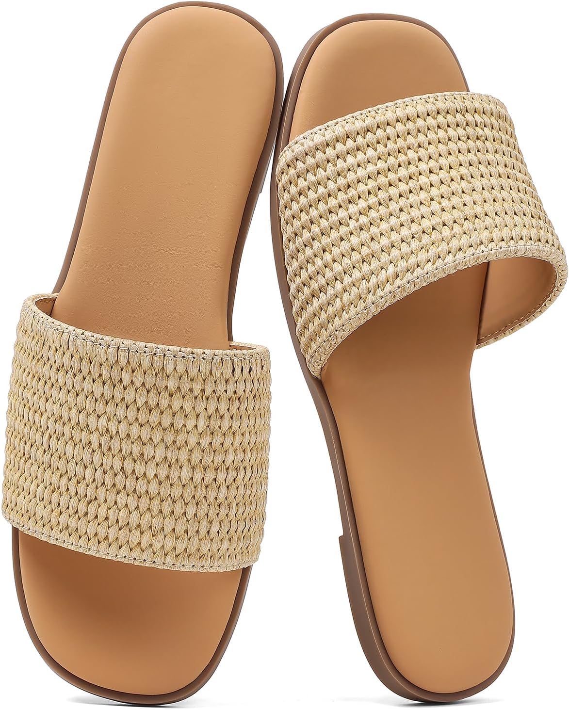 Women's Basic Slip-On Flat Sandals, Comfortable Open-Toe Beach Footwear Beach Slides, Suitable For Casual Summer Wear Or Dressier Occasions