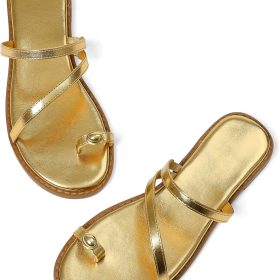Women's Metallic Sparkly Strappy Sandals, Square-Toe Cute Casual Sandals