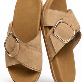 Women's Flat Sandals, Crisscross Strap Slides, Comfortable Summer Beach/Vacation Footwear