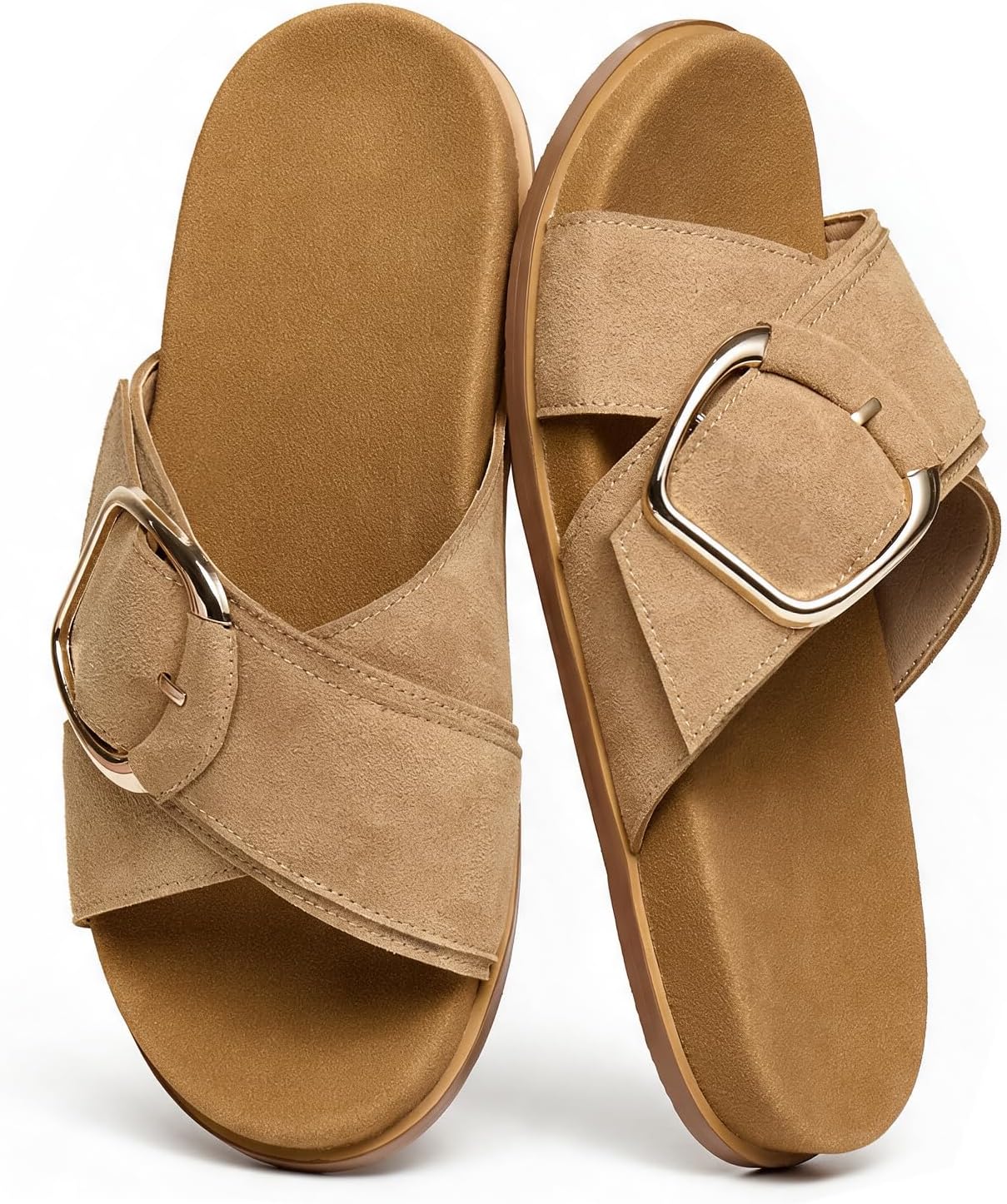 Women's Flat Sandals, Crisscross Strap Slides, Comfortable Summer Beach/Vacation Footwear