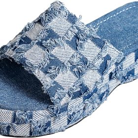 Women's Platform Sandals, Jute-Wrapped Wedge Slip-On Open-Toe Cute Boho Summer Beach Slides